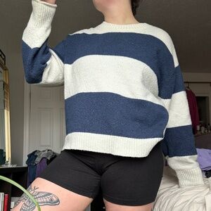 American Eagle Whoa So Soft Sweater, Navy Stripe, XL